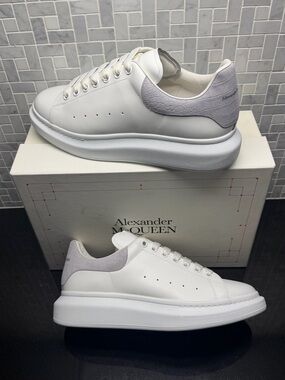 Alexander McQueen Oversized Sneakers White Leather Croc Embossed Suede US 12.5